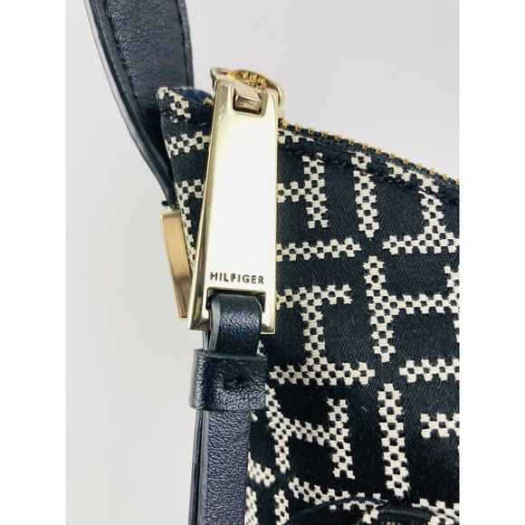 Tommy Hilfiger Tote Handbag Black Purse Outside Pocket Shoulder Bag Grey Moon TH - Picture 3 of 10